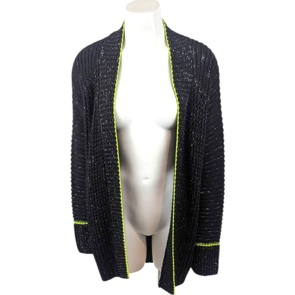 Express Oversized Chunky Ribbed Knit Cardigan Sweater NEW Black Neon Yellow